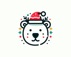 Christmas Polar Bear Logo Design Vector Illustration.