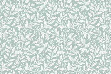 Toile pattern tapestry. Arts and crafts. Monochrome botanical pattern background. Created with Generative AI technology