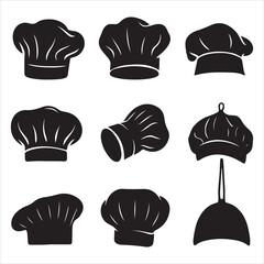 set of vector different types of chef hat silhouette