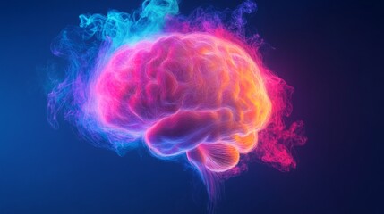 A colorful brain with a blue background
