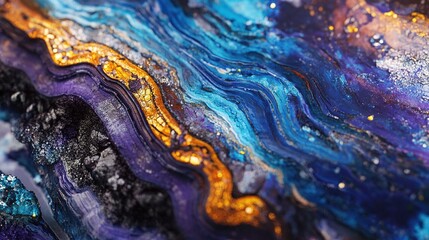 Blue and gold abstract agate-inspired design.