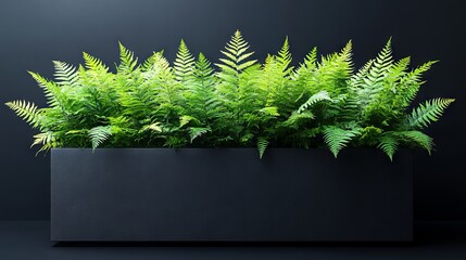 black square pot box with fern plant on all black background