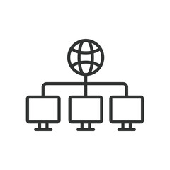 Connecting offices, icon in line design. Connecting, offices, network, communication, collaboration, distance, technology on white background vector. Connecting offices editable stroke icon