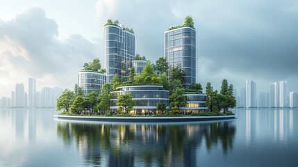 isolated white office building on an island
