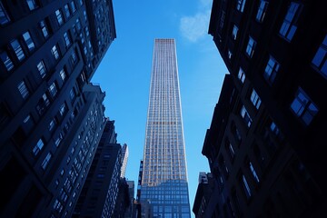 Obraz premium Dramatic Sunlight, New York Canyon Glass Facade, Urban Height