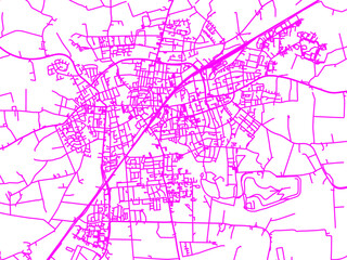 Neon Style Road Map overlay of Ahlen, Germany in in Bright Pink.