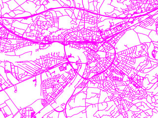 Neon Style Road Map overlay of Aschaffenburg, Germany in in Bright Pink.