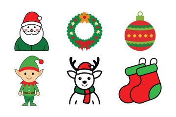 Set of Christmas elements vector art illustration