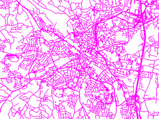 Neon Style Road Map overlay of Bayreuth, Germany in in Bright Pink.