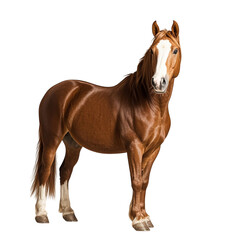 4k backgroundless cutout of a brown horse standing looking at camera