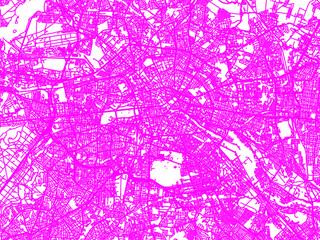 Neon Style Road Map overlay of Berlin, Germany in in Bright Pink.