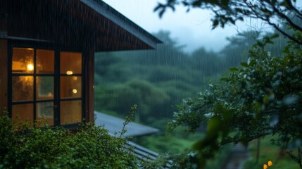 A house with a window and a tree outside