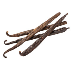 Obraz premium Dried Vanilla Pods on White Background Isolate On Transparent Background Cutout, PNG file, Cutout file