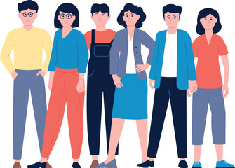 Fototapeta premium A group of people are standing together, with some wearing glasses