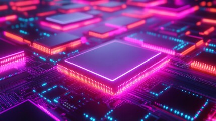 A Futuristic Neon Glow Circuit Board, a Stunning Abstract Design of Modern Technology