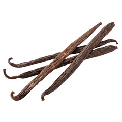Obraz premium Dried Vanilla Pods on White Background Isolate On Transparent Background Cutout, PNG file, Cutout file