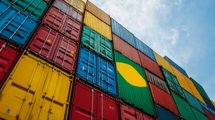 Fototapeta premium A Vibrant Array of Shipping Containers; A Stunning Visual of Global Trade and Logistics
