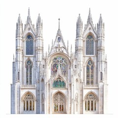 Obraz premium Ornate Gothic cathedral facade, stained glass windows.