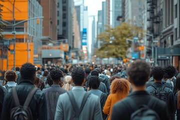 Dynamic City Rush Hour Anonymous Commuters, Blurred Background