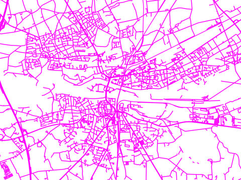 Neon Style Road Map overlay of Dorsten, Germany in in Bright Pink.