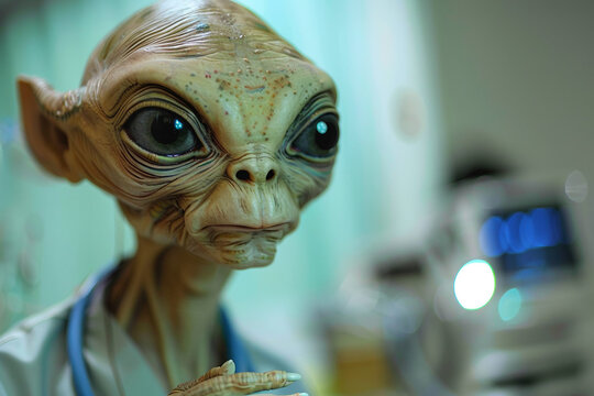 Image of extraterrestrial alien in hospital generative AI design