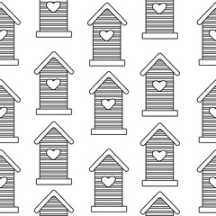 Seamless outline pattern of different bird feeders