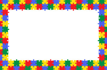 Jigsaw puzzle frame with empty space for your text or design. Colorful template for invitation, card, web banner, announcement poster.