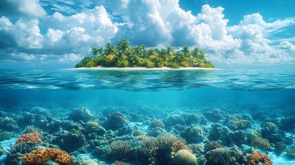 island and underwater views with beautiful coral reefs