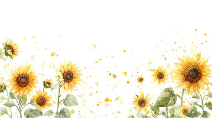 Watercolor painting of sunflower field with vibrant yellow flowers, showcasing their beauty and charm. artwork captures essence of nature brightness and joy
