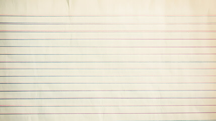 Naklejka premium Close-up image of lined writing paper, slightly creased, exhibiting a vintage, off-white hue with subtle color variations in the lines. Ideal for backgrounds or textures.