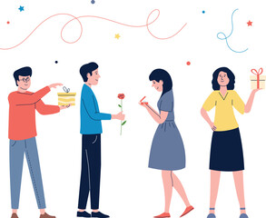 A group of people are standing around