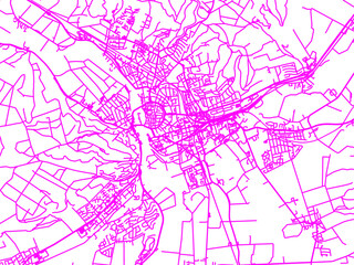 Neon Style Road Map overlay of Hameln, Germany in in Bright Pink.