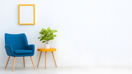 Minimalist living room design with bright, warm color accents, including a table, chairs, and a cozy living room set that promotes comfort and style