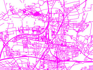 Neon Style Road Map overlay of Langenhagen, Germany in in Bright Pink.