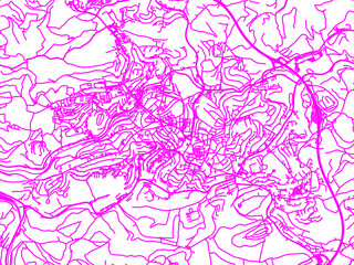 Neon Style Road Map overlay of Ludenscheid, Germany in in Bright Pink.