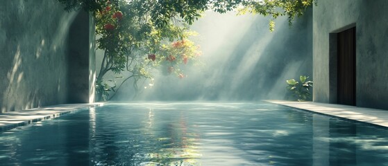 Mystical Surreal Reflective Pool Blending Seamlessly into the Ethereal Void Creating a Captivating Dreamlike Landscape