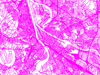 Neon Style Road Map overlay of Mannheim, Germany in in Bright Pink.