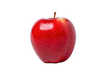 A vibrant red apple, with a smooth and shiny surface, stands alone on a bright white background, creating a striking contrast that emphasizes its freshness and visual appeal