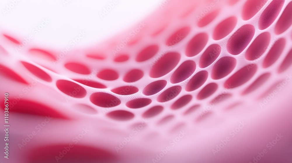 Poster a close-up of textured material showcasing a network of pink bubbles, creating an abstract and visua