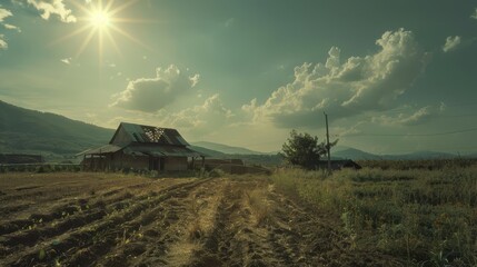 Desolate Farmhouse Under a Bleak Sky 