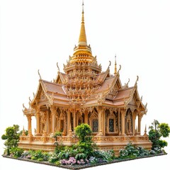 Fototapeta premium Ornate golden temple, landscaped base.
