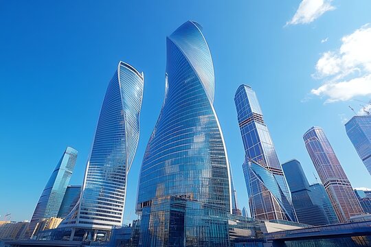 Federation Tower Modern City Skyline, Blue Sky Perspective