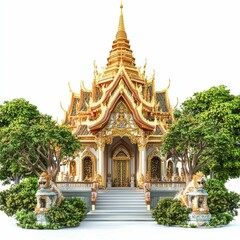 Obraz premium Ornate golden Thai temple, lush greenery.