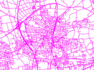 Neon Style Road Map overlay of Recklinghausen, Germany in in Bright Pink.