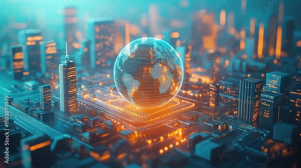 Wall mural a computer chip with a globe on top of it