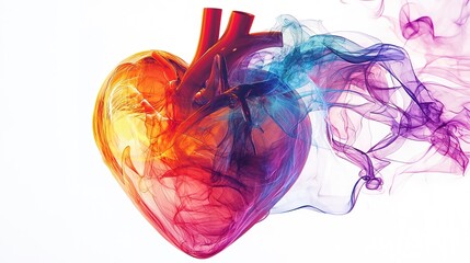 A vibrant, artistic depiction of a heart, blending colors and smoke, symbolizing love and emotion.