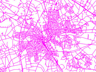 Neon Style Road Map overlay of Rheine, Germany in in Bright Pink.