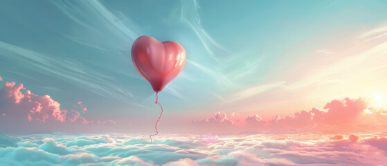 Fototapeta premium hot air heart shaped balloon in the sky