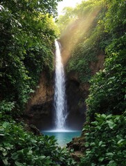 Fototapeta premium Captivating sight of the secret falls in Kapaa's jungle, captivating, jungle, waterfall, Kapaa