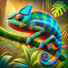 Obraz premium Colorful Chameleon in a Vibrant Rainforest